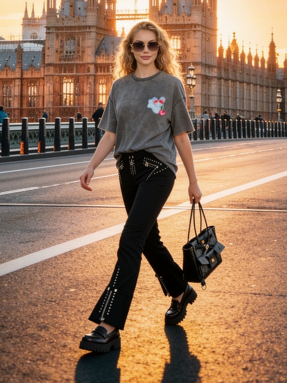 VENUS Black Studded Capri  Pants with Studs, Rhinestones Zipper Accents
